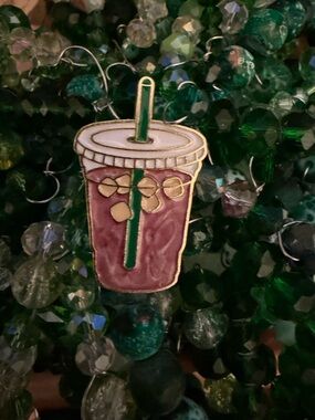 Iced coffee Enamel Pin with Green Straw